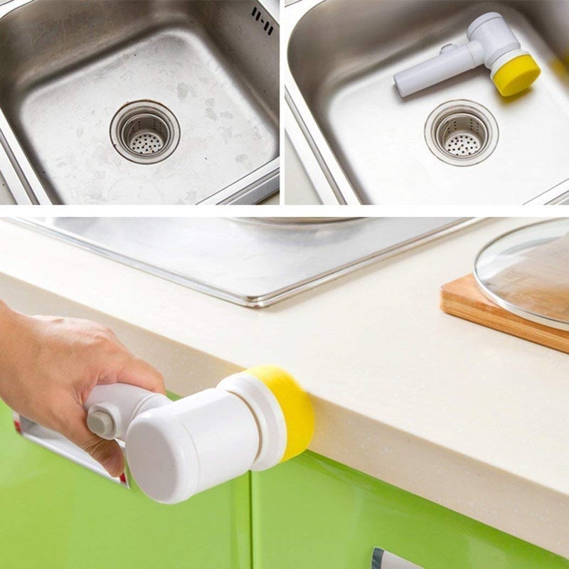 FosCadit MultiFunctional Household Tools Bath Kitchen Cleaning Brush Electrically Driven Magic Brush for Tiles Sink Wash Basin etc Multicolor - Image 5