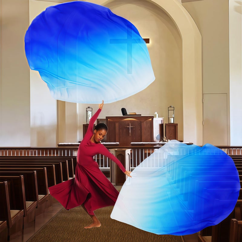 Baisdan 54"x54" Worship Flags for Dance Church, Praise Dance Flags for Worship, Silk-like Chiffon Flag with Flexible Rods & Storage Bag, Set of 2, White-Blue - Image 2