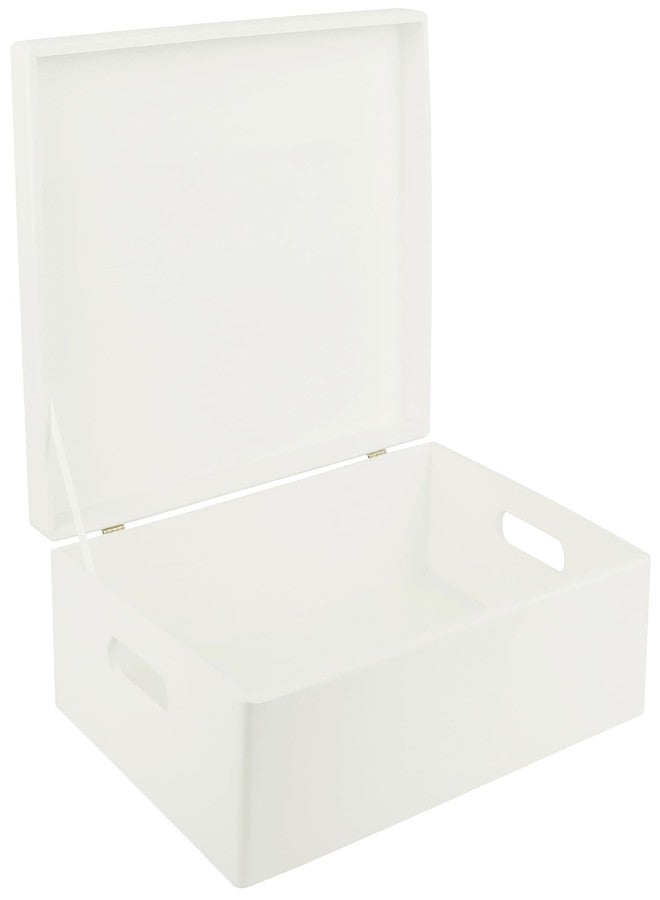 Creative Deco XL White Wooden Box Storage with Hinged Lid | 15.8x11.8x5.5in (+-0.5) | with Handles | Gift Box for Tool Dog Toy Shoes Clothes Kitchen Storage | Wood Keepsake Chest - Image 1