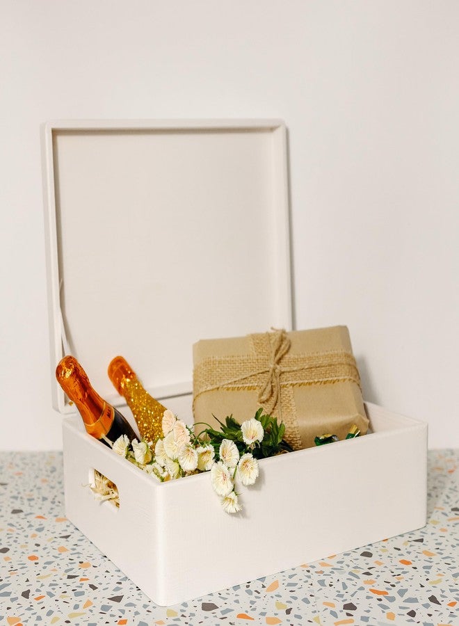 Creative Deco XL White Wooden Box Storage with Hinged Lid | 15.8x11.8x5.5in (+-0.5) | with Handles | Gift Box for Tool Dog Toy Shoes Clothes Kitchen Storage | Wood Keepsake Chest - Image 4