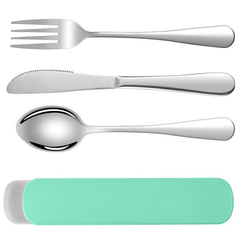 HOTUT Travel Cutlery Set 3 PCS With Portable Pouch Case Reusable Stainless Steel Flatware Portable Utensils for Outdoor Travel Picnic Office School Lunch Box  Green