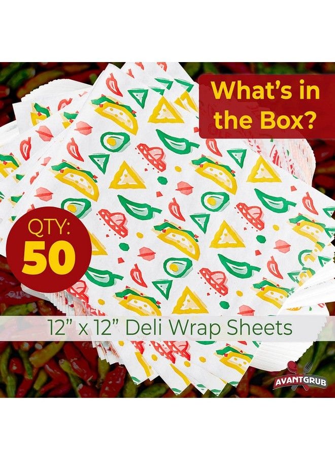 Avant Grub Fun Fiesta Style 12In Deli Paper 50 Ct. Greaseproof Microwavesafe Mexican Themed Tissue Great For Burrito Wrappers Or Nacho Basket Liners. Southwest Party Supplies For Cinco De Mayo Celebration  - Image 3
