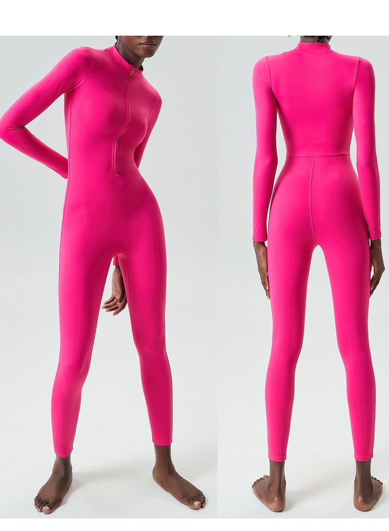 Women's Zipper Tight Fitness Sticky Elastic jumpsuit Quick drying Long Sleeve Open Collar Yoga Dress  - Image 1