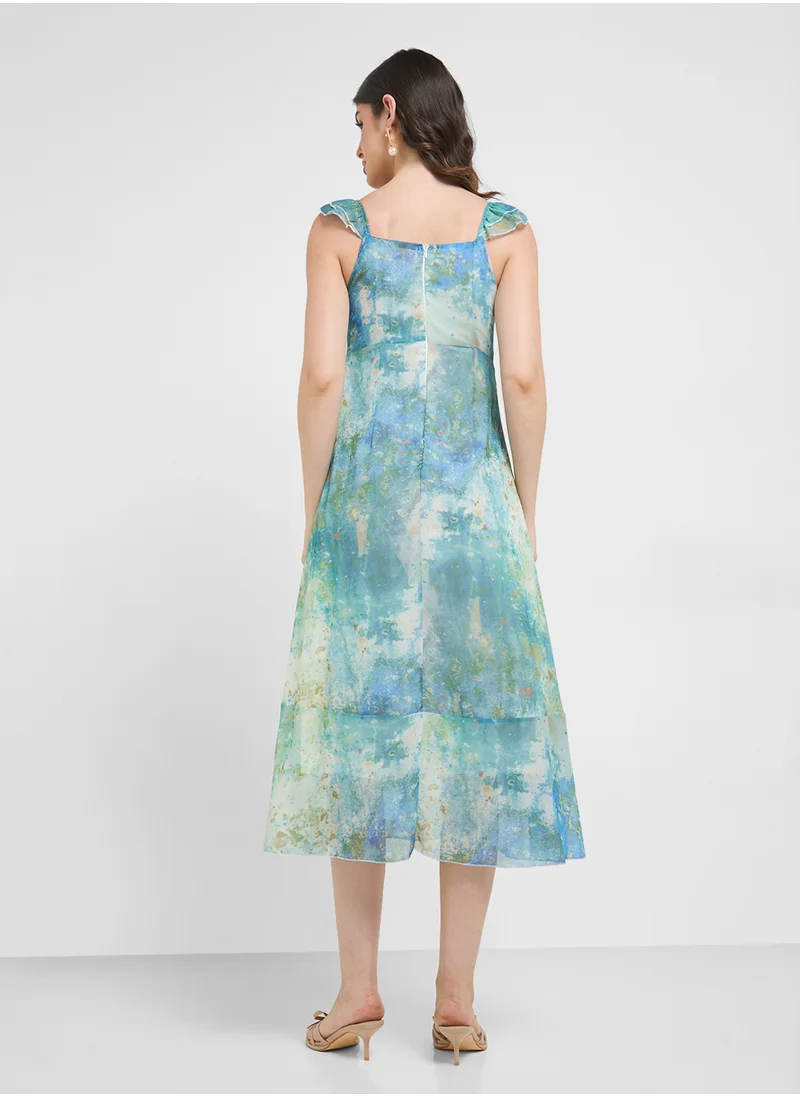 ELLA Printed Dress With Ruffles