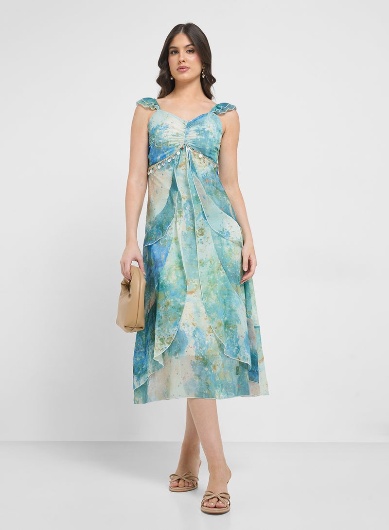 ELLA Printed Dress With Ruffles  - Image 4