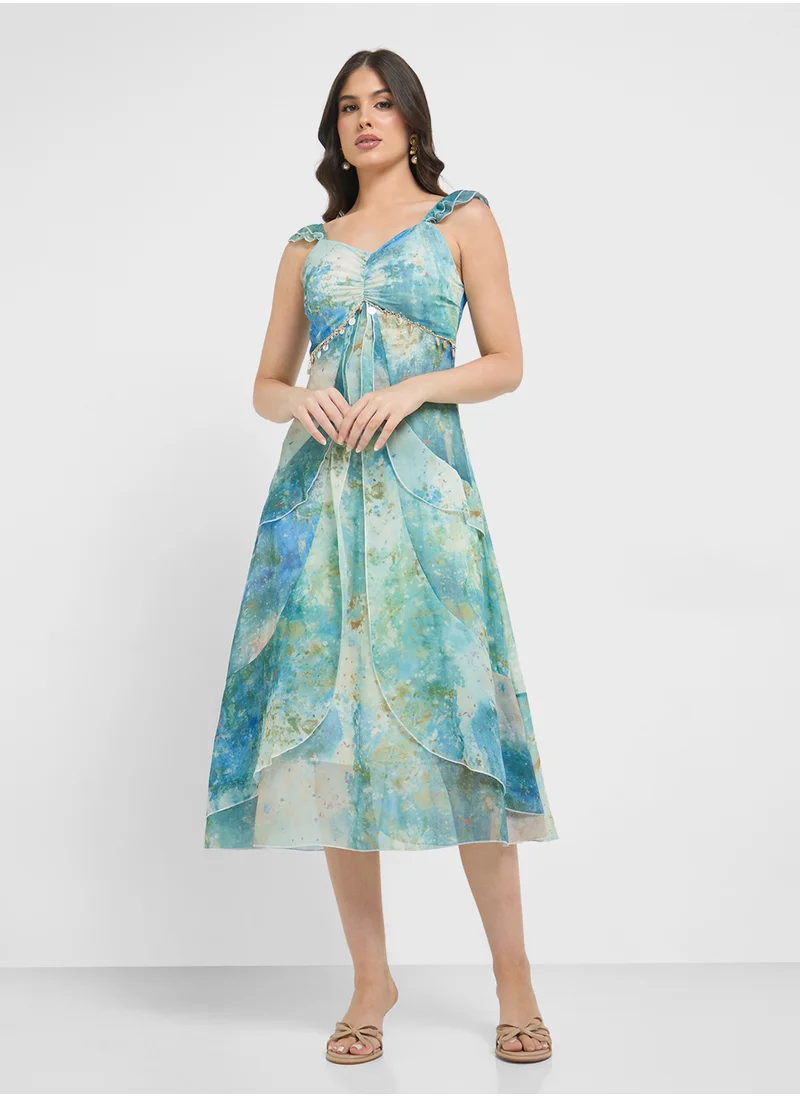 ELLA Printed Dress With Ruffles