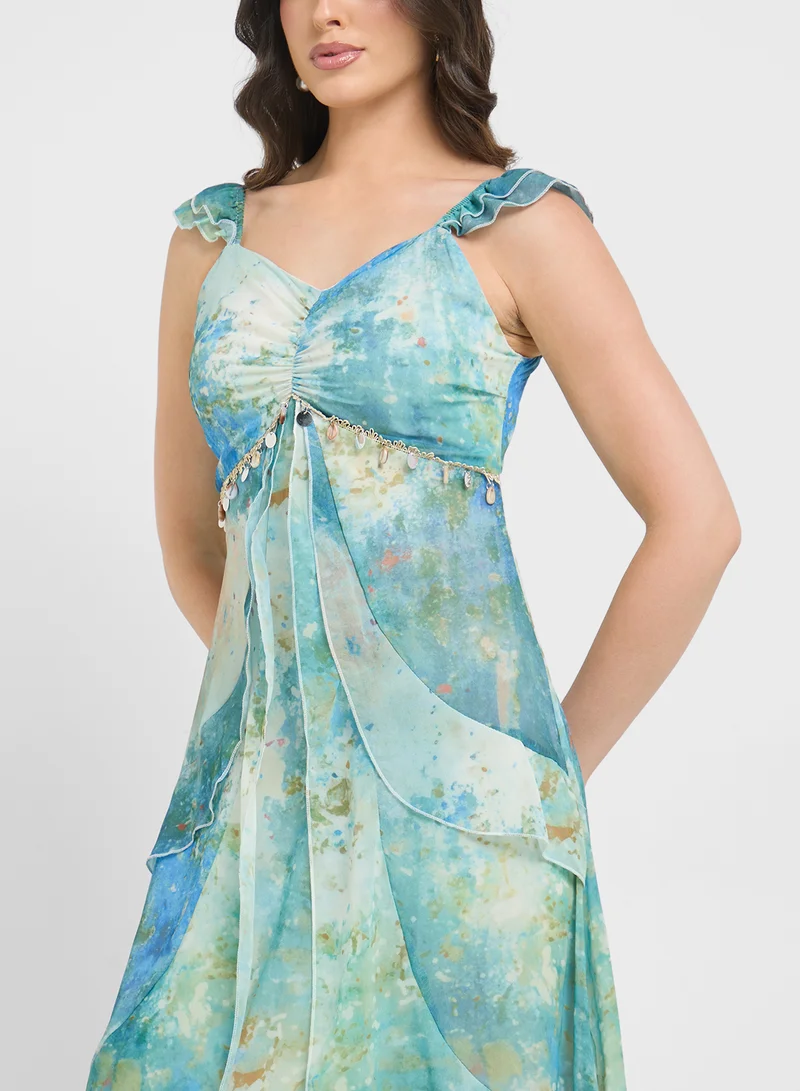 ELLA Printed Dress With Ruffles