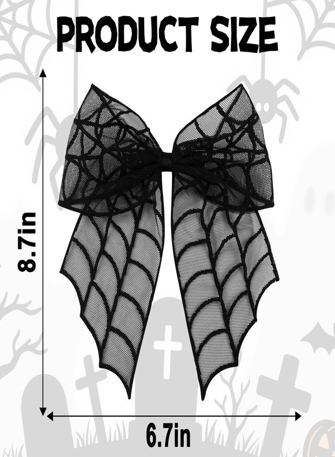 PLwelth Halloween Bow Hair Clips Black Spider Web Hair Bows Barrettes for Girls Women Gothic Mesh Tulle Hair Pins Lace Hair Clip for Thin Thick Hair Styling Cosplay Costume Party Hair Accessories - Image 4