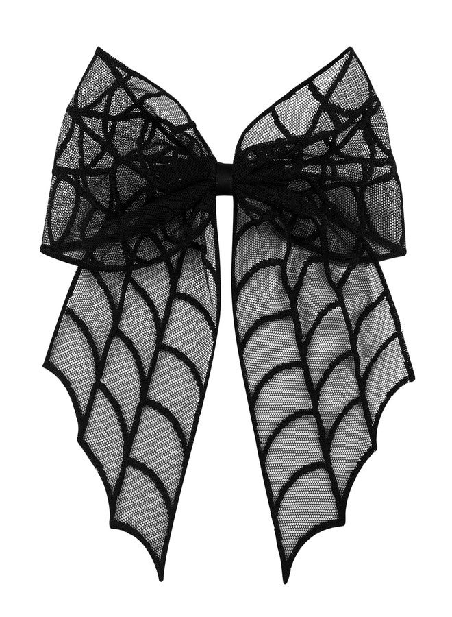 PLwelth Halloween Bow Hair Clips Black Spider Web Hair Bows Barrettes for Girls Women Gothic Mesh Tulle Hair Pins Lace Hair Clip for Thin Thick Hair Styling Cosplay Costume Party Hair Accessories - Image 1