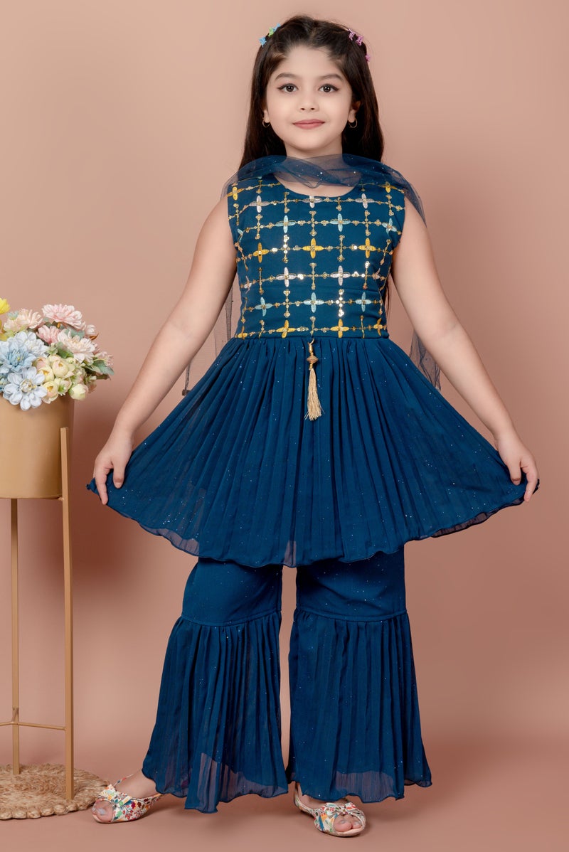 5 STAR COLLECTION Girls Royal Blue Ethnic Kurti with Sharara Pants Set - Image 1