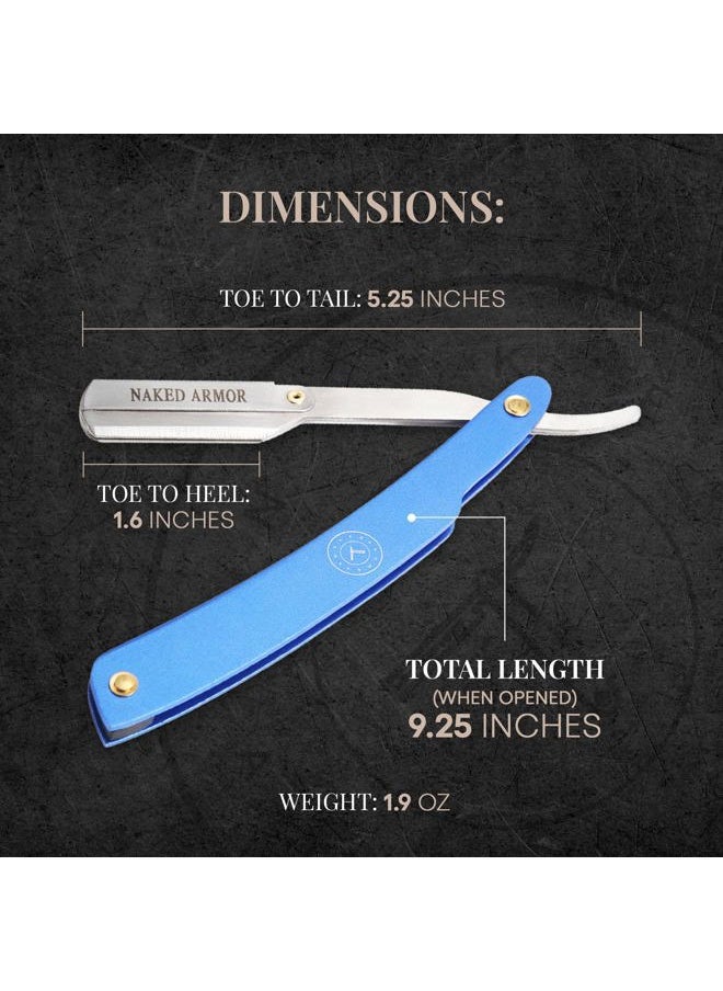 Best Shavette Straight Razor - Replaceable Blade Straight Razor, Metal Handle Shavette, No Stropping or Honing Needed, Great For Beginners, Starter Blade, Hygienic, Close Shave, Leather Case (Blue)