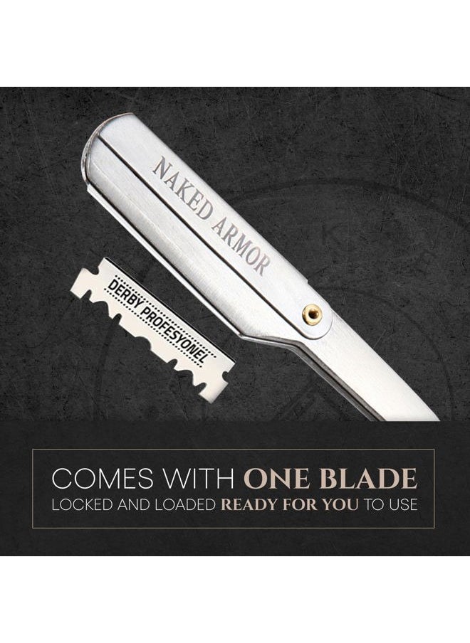 Best Shavette Straight Razor - Replaceable Blade Straight Razor, Metal Handle Shavette, No Stropping or Honing Needed, Great For Beginners, Starter Blade, Hygienic, Close Shave, Leather Case (Blue)