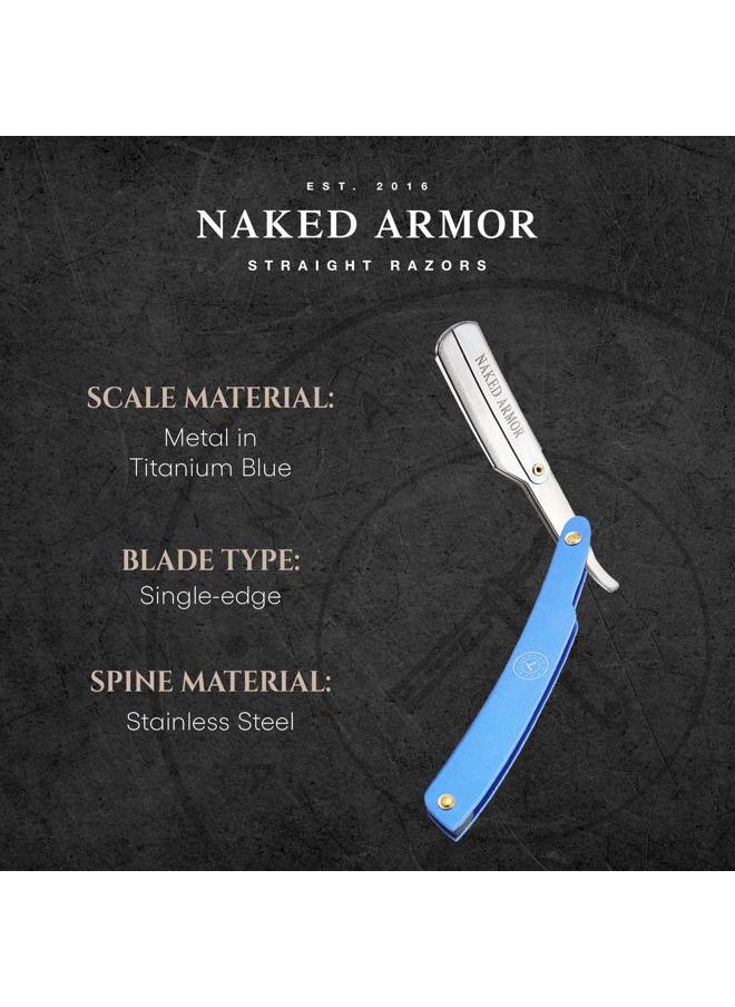 Best Shavette Straight Razor - Replaceable Blade Straight Razor, Metal Handle Shavette, No Stropping or Honing Needed, Great For Beginners, Starter Blade, Hygienic, Close Shave, Leather Case (Blue)