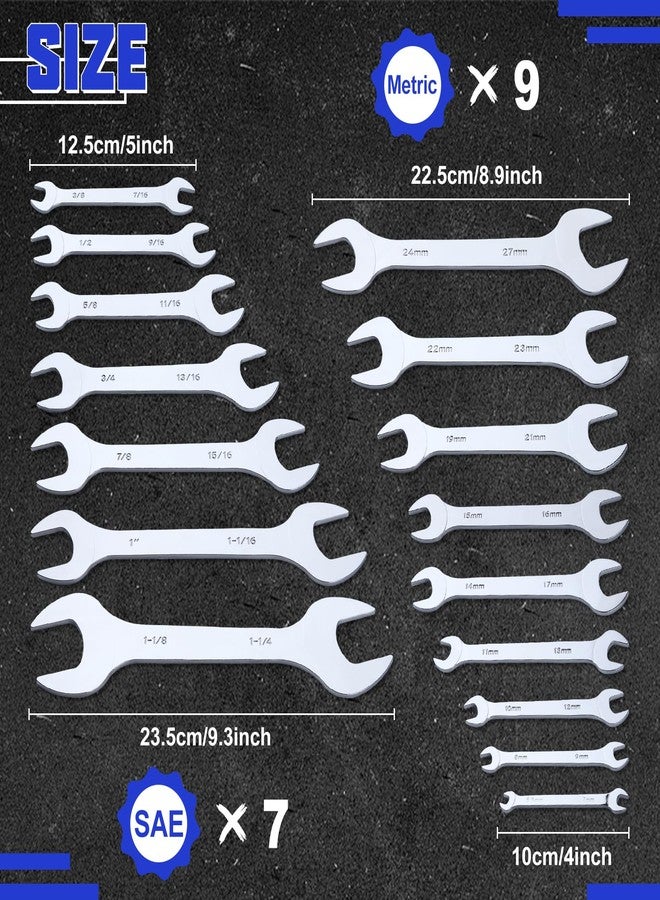 LEONTOOL 16-Piece Super-Thin Open End Wrench Set SAE & Metric 3/8" to 1-1/4" and 5.5mm to 27mm Slim Spanner Wrench Set CR-V Steel Double Open End Wrench Set Bike Wrench Set with Rolling Pouch - Image 2
