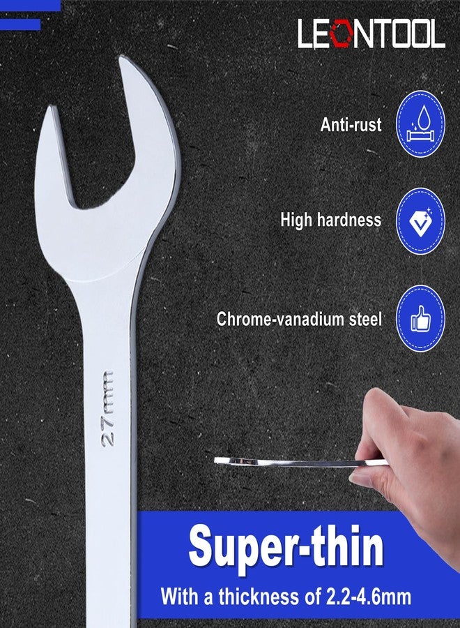 LEONTOOL 16-Piece Super-Thin Open End Wrench Set SAE & Metric 3/8" to 1-1/4" and 5.5mm to 27mm Slim Spanner Wrench Set CR-V Steel Double Open End Wrench Set Bike Wrench Set with Rolling Pouch - Image 4