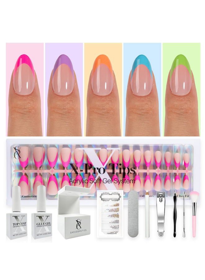 SXC Cosmetics X-Pro Tips French Tip Press On Nails - Bright Pastel Glow in the Dark Series (GLOW114KIT-S Almond) - Image 1