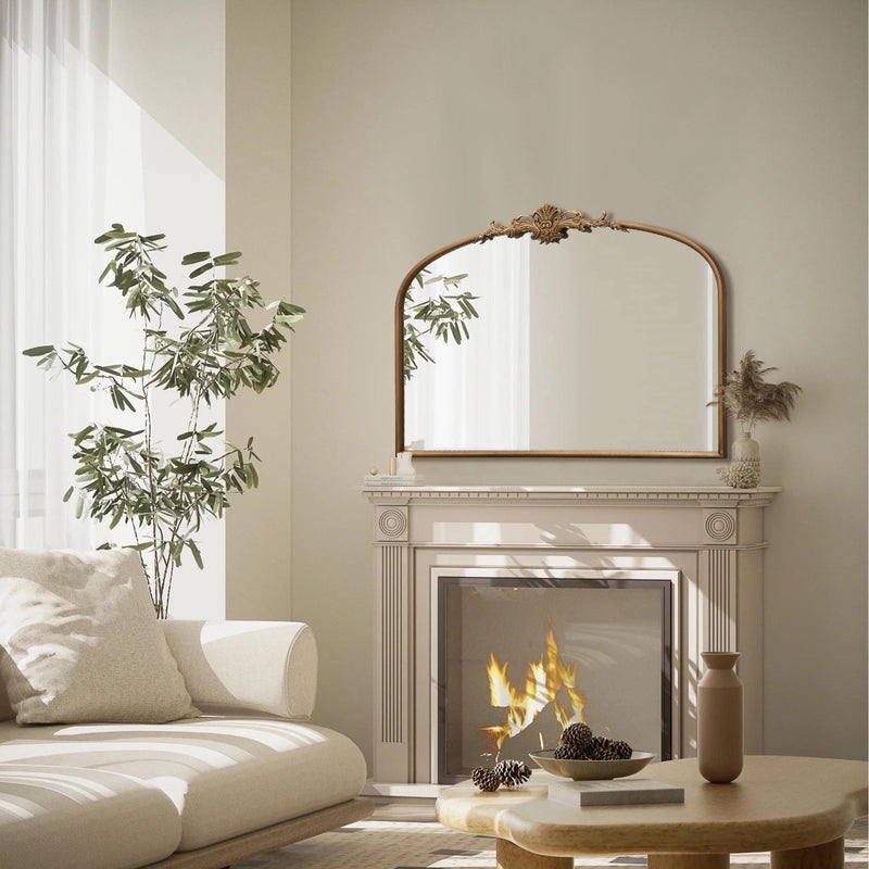 Besdomus Vintage Arched Gold Mirror: 32"x24" Large Gold Vintage Wall Mounted Mirror - Baroque Traditional Ornate for Bedroom/Fireplace/Bathroom/Hallway - Wall Decor for Fashion-Conscious - Image 5