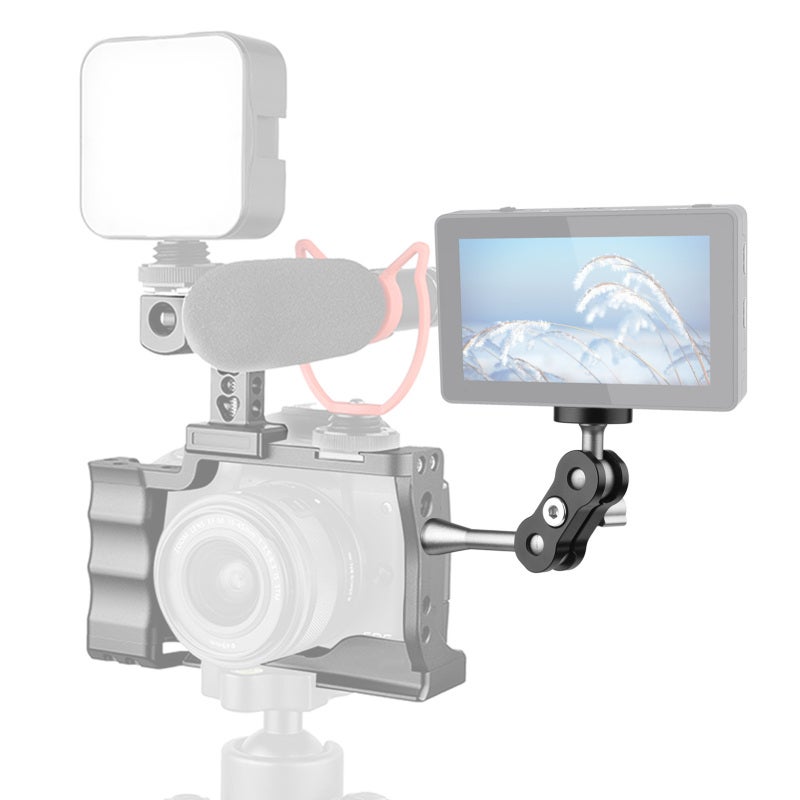 Magic Arm 1 Pack: Dual Rotatable Ball Heads, 1/4 Inch Screws Extension Bracket - High-Quality Aluminum Alloy Camera Monitor Bracket for Outdoor Vlog Live Streaming Video Recording - Image 3