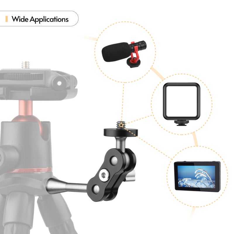 Magic Arm 1 Pack: Dual Rotatable Ball Heads, 1/4 Inch Screws Extension Bracket - High-Quality Aluminum Alloy Camera Monitor Bracket for Outdoor Vlog Live Streaming Video Recording - Image 4