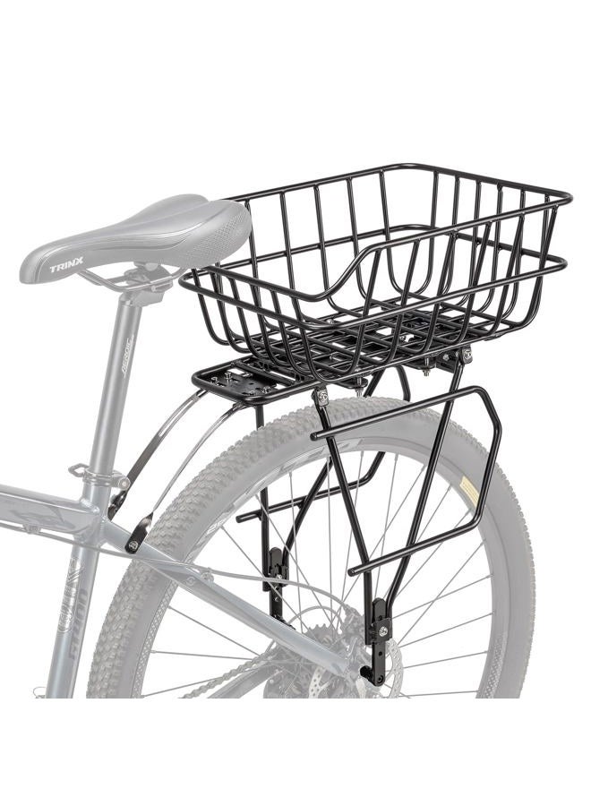 CXWXC Rear Bike Rack with Basket - Bike Cargo Rack for Disc Brake/Non-Disc Brake Mount - Bicycle Pannier Rack, Touring Carrier Rack fit 26”-29” and 700c - Image 1