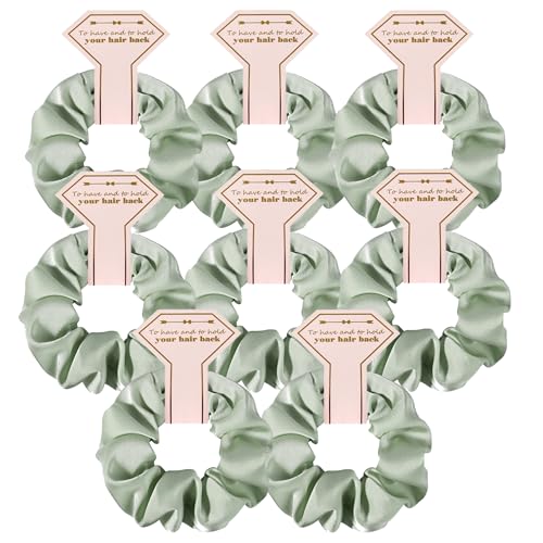 Hasoar 8 Count Satin Hair Ties Scrunchies, Linen Sage Green - Bridesmaid Proposal Gifts, Bachelorette Party Favors, Bridesmaid Gifts for Wedding Parties - Image 1