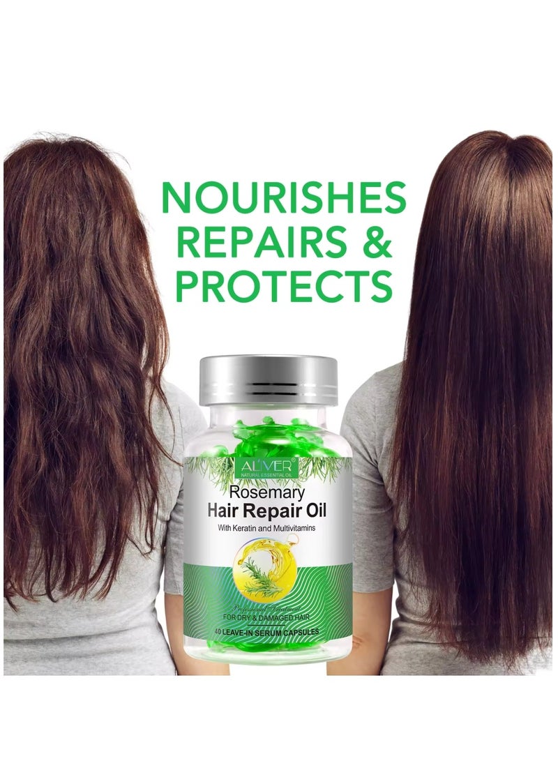 ALIVER 40 Pcs Rosemary Hair Repair Oil Capsules Organic Rosemary Essential Oil with Keratin & Multivitamins Rosemary Hair Repair Oil Shines Nourishing Repair Dry & Damaged Hair Treatment Leave-In Serum - Image 2