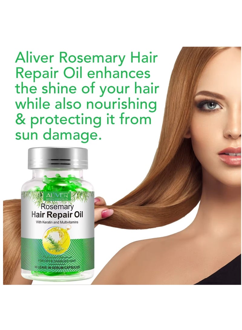 ALIVER 40 Pcs Rosemary Hair Repair Oil Capsules Organic Rosemary Essential Oil with Keratin & Multivitamins Rosemary Hair Repair Oil Shines Nourishing Repair Dry & Damaged Hair Treatment Leave-In Serum - Image 4