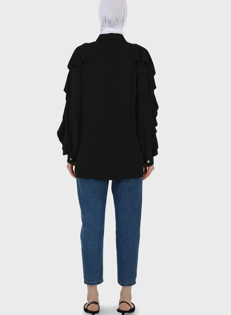 Refka by modanisa Ruffle Sleeve Button Down Tunic