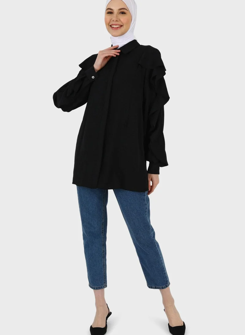 Refka by modanisa Ruffle Sleeve Button Down Tunic