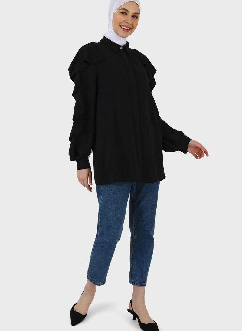 Refka by modanisa Ruffle Sleeve Button Down Tunic