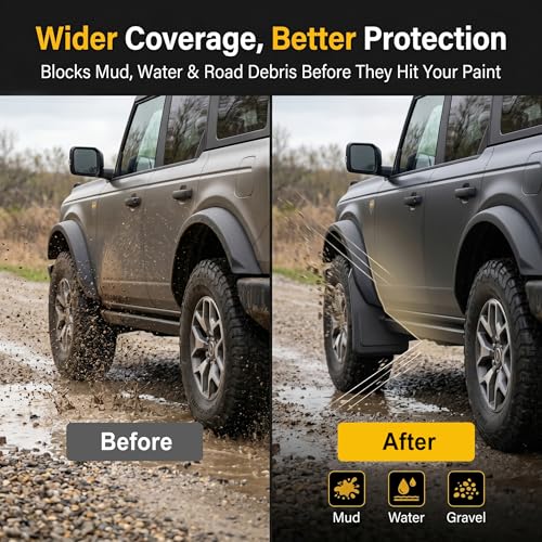 JTYZSM Mud Flaps for 2021-2025 2026 Ford Bronco 2/4-Door, No Drill Splash Guards Front & Rear Truck Mud Guards with Hardware Accessories Mudflaps Set 4pcs (NOT for Sport) - Image 2