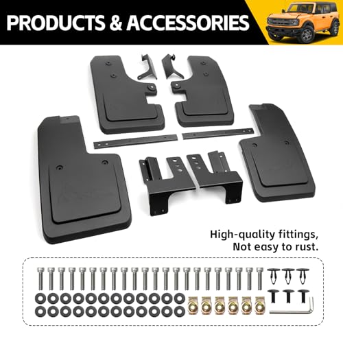 JTYZSM Mud Flaps for 2021-2025 2026 Ford Bronco 2/4-Door, No Drill Splash Guards Front & Rear Truck Mud Guards with Hardware Accessories Mudflaps Set 4pcs (NOT for Sport) - Image 5