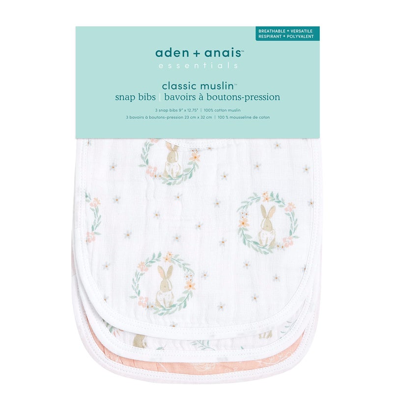 aden + anais essentials cotton muslin snap bib 3-pack - Image 2