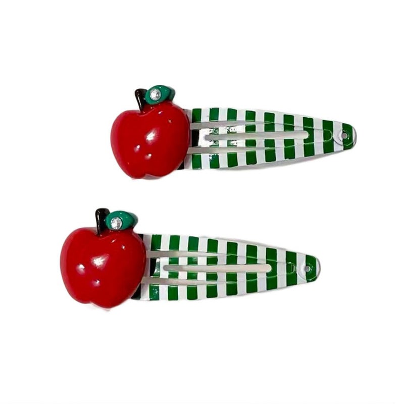 BBTDIN Apple Bow Clips Baby Girls Fruit Hair Pin Apple Hair Clips Baby Fruits Ribbon Bows BBG88 (4 Pcs-Hair Pin) - Image 3