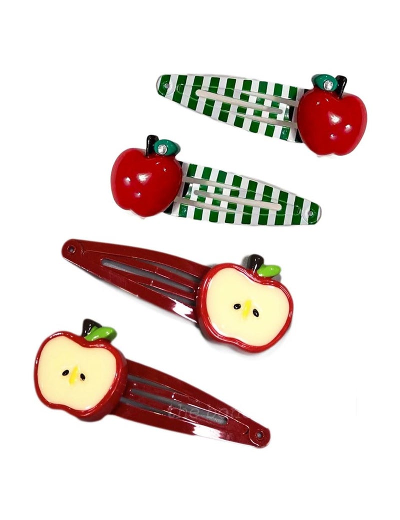 BBTDIN Apple Bow Clips Baby Girls Fruit Hair Pin Apple Hair Clips Baby Fruits Ribbon Bows BBG88 (4 Pcs-Hair Pin) - Image 1