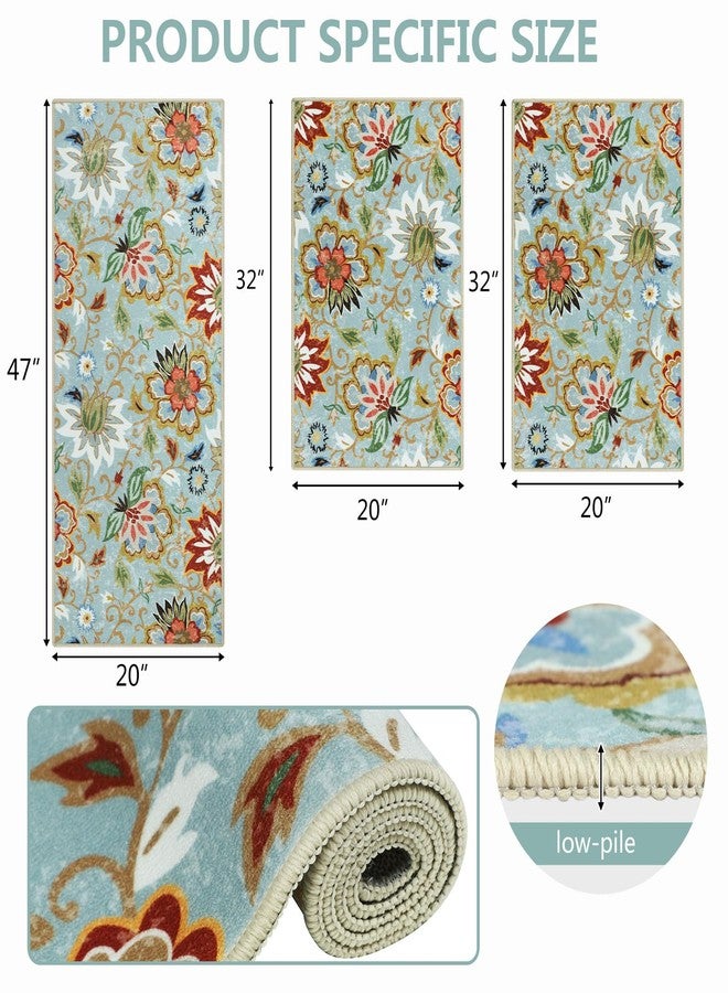 Homcomoda Boho Floral Kitchen Rugs Sets 3 Piece with Runner Kitchen Mats for Floor Non Slip Kitchen Rugs and Mats Washable Kitchen Runner Rug Sets for Hallway Laundry Kitchen - Image 2