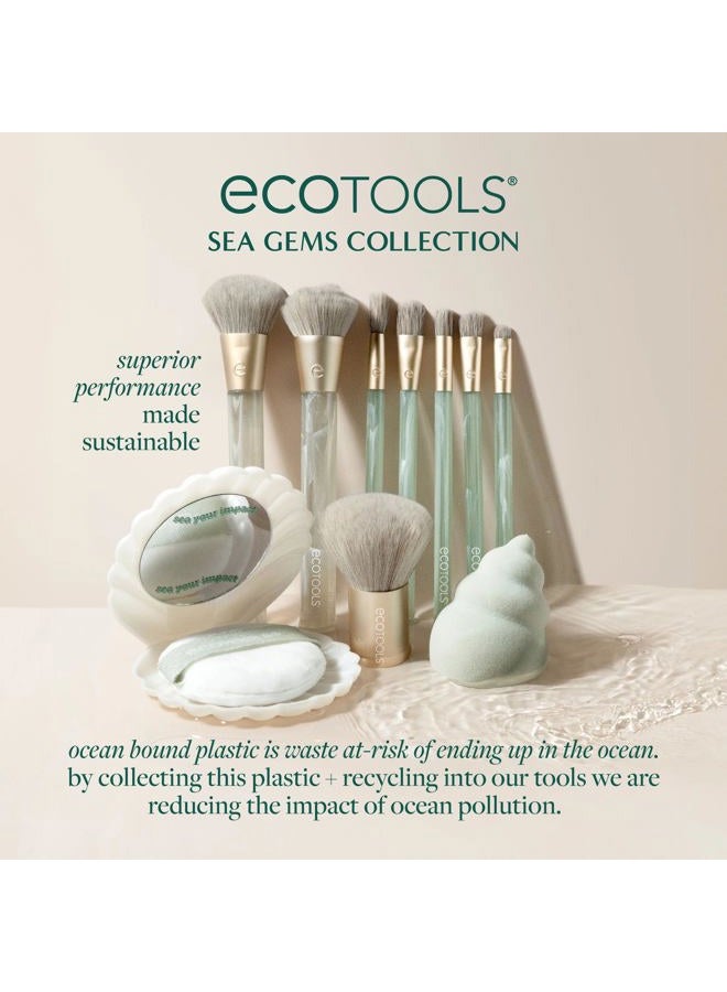 Ecotools Sea Gems Face Makeup Brush & Sponge 4 Piece Set, Eco-Friendly Makeup Brushes & Makeup Sponge, For Foundation, Blush, Contour, & Setting Powder, Recycled Plastic, Cruelty-Free Tools - Image 4