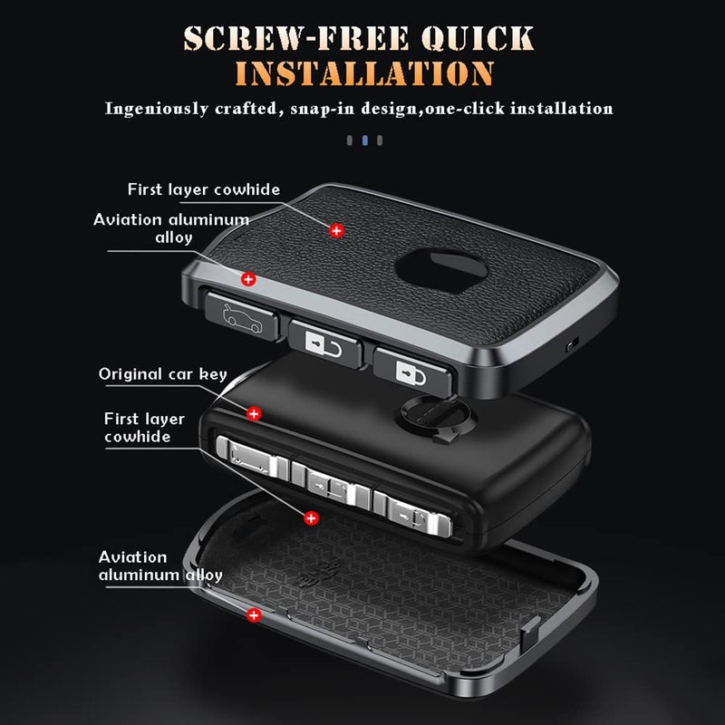 ontto Leather Key Fob Cover with Keychain Stylish Key Case Full Protection Fit for Volvo XC90 S90 XC60 2018 2019 Blue - Image 5