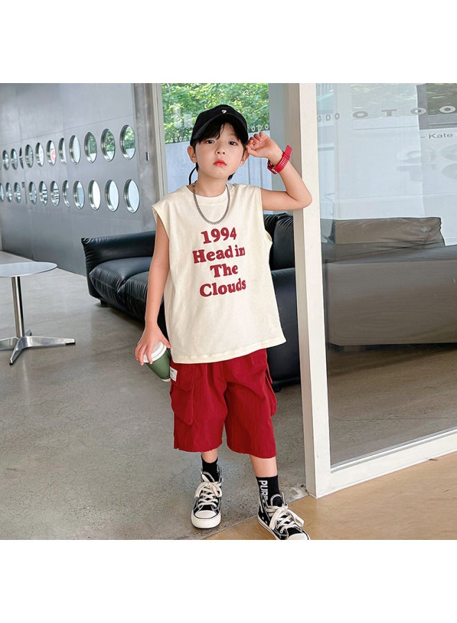Trendy Brand Sleeveless Children's T-shirt Summer Wear  New Loose Boys' Shoulder Waistcoat For Middle And Big Children's Sports Vest For Outer Wear