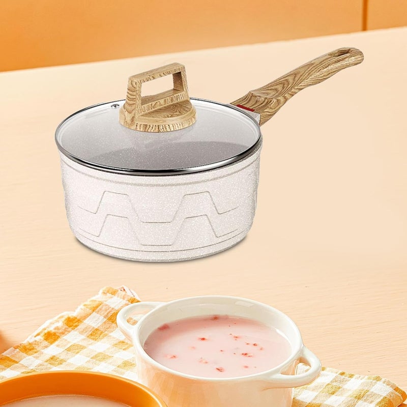 Non Stick Milk Pot Butter Warmer Butter Melting Pot Soup Pot Sauce Pan for Kitchen Induction Cooker Stove Top, White - Image 4