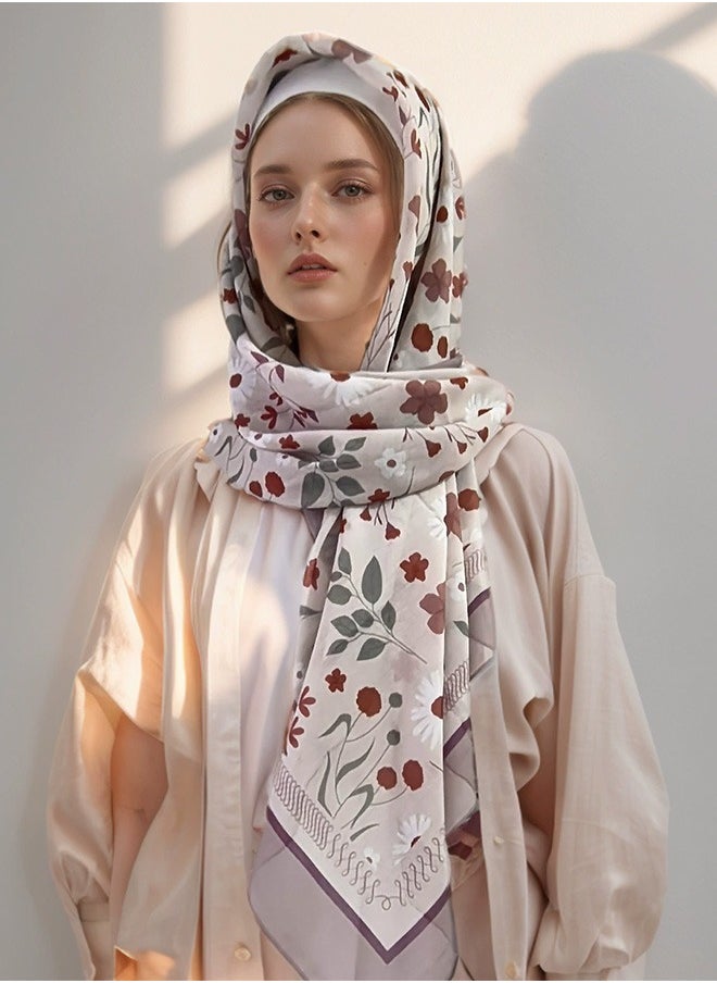 Unewshi Flower design Decoration Satin Women Muslim Headwear Wearable Wear Long Fashion Head Scarf for Ladies All Seasons Hijab  - Image 1