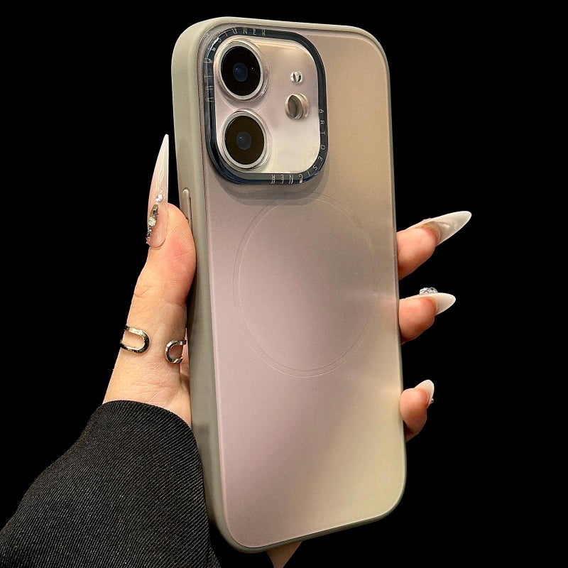 erorex For iPhone 12 Gradient Silk Print Acrylic Hybrid TPU MagSafe Phone Case(Grey) - Image 1