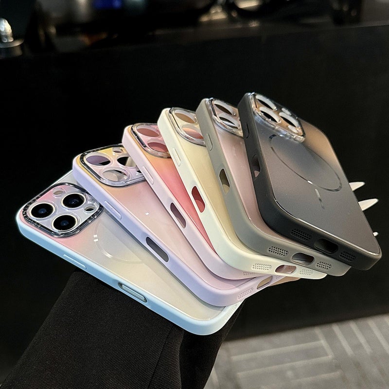 erorex For iPhone 12 Gradient Silk Print Acrylic Hybrid TPU MagSafe Phone Case(Grey) - Image 3