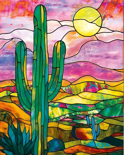 Springbok Desert Glow 500 Piece Jigsaw Puzzle for Adults Stained Glass Cactus Unique Cut Pieces Made in USA - Image 1