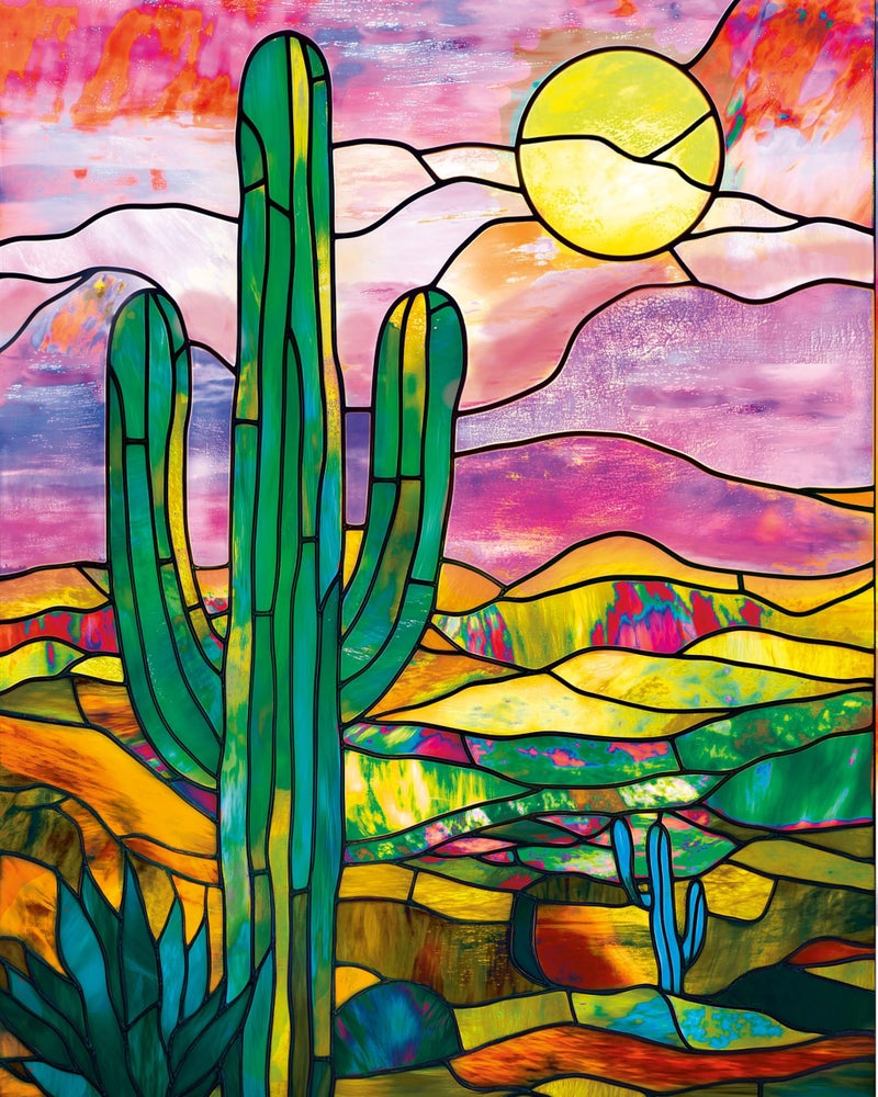 Springbok Desert Glow 500 Piece Jigsaw Puzzle for Adults Stained Glass Cactus Unique Cut Pieces Made in USA - Image 3