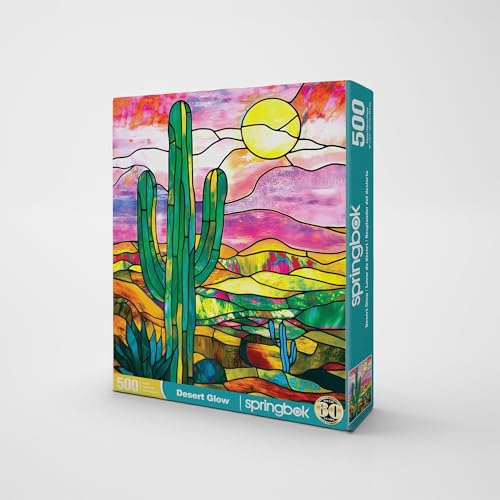 Springbok Desert Glow 500 Piece Jigsaw Puzzle for Adults Stained Glass Cactus Unique Cut Pieces Made in USA - Image 5