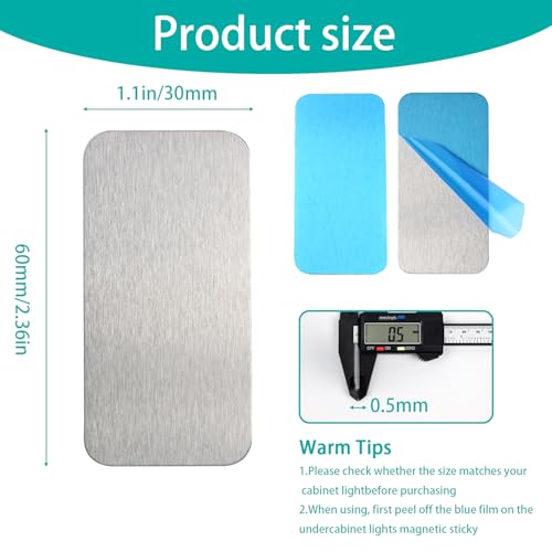 Bogigul 16pcs Under Cabinet Light Magnetic Strip, Adhesive Metal Plates for Magnets, Magnetic Strips with Adhesive Backing for Kitchen Stairs Closet and Bedroom (Not Magnets) - Image 2