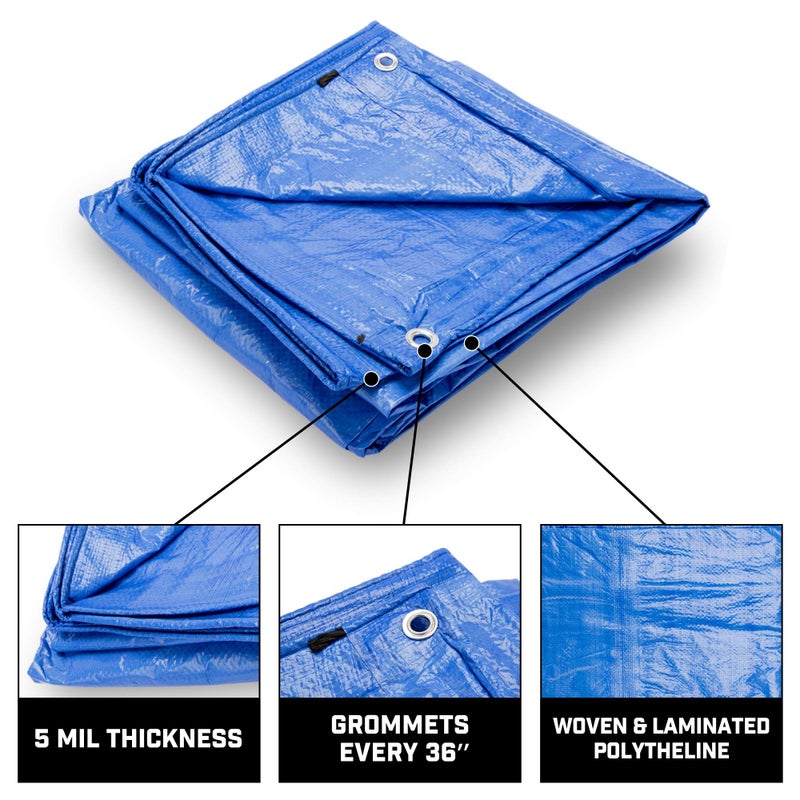 B-Air Grizzly Tarps by B-Air 8' x 10' Large Multi-Purpose Waterproof Heavy Duty Poly Tarp with Grommets Every 36", 8x8 Weave, 5 Mil Thick, For Home, Boats, Cars, Camping, Protective Cover, Blue - Image 4