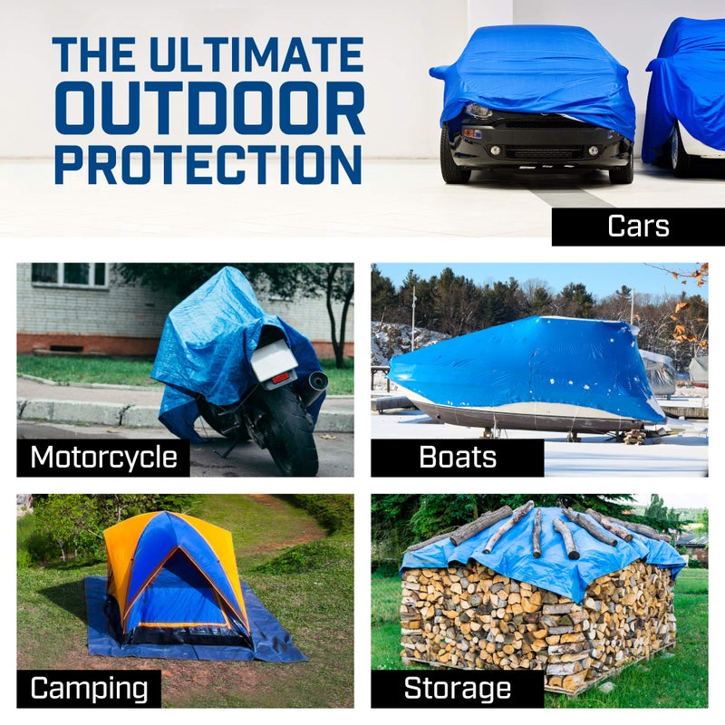 B-Air Grizzly Tarps by B-Air 8' x 10' Large Multi-Purpose Waterproof Heavy Duty Poly Tarp with Grommets Every 36", 8x8 Weave, 5 Mil Thick, For Home, Boats, Cars, Camping, Protective Cover, Blue - Image 3