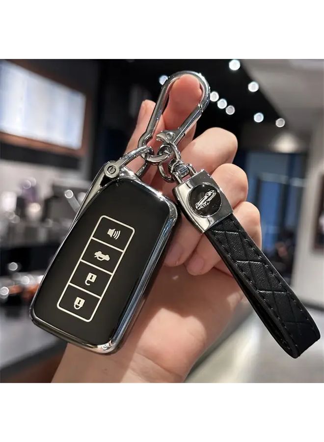 Black Key Fob Cover with Car Key Chain for Lexus 4 Button Smart Case - Image 1